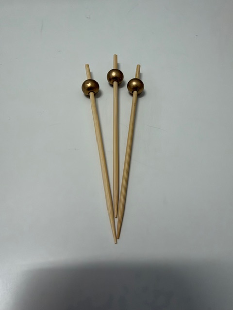 [DIS-PICK-GOLD-P25] Bamboo Cocktail Picks with Gold Beads - Pack of 25
